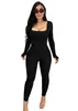 Frauen Jumpsuits Designer 2023 New Solid Color Square Neck Back Deep V Langarm Yoga Bodysuits 6 Farben