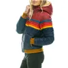 Kurtki damskie damskie donsignet płaszcz w dół 2022 Casual Rainbow Fashion Zip-up Stripeed Plus Size Hat Drop dostaw