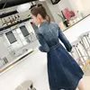 Casual Dresses Vintage Ripped Long Sleeve Slim Single Breasted Denim Dress Street Sashes High midje Vestido 2023 Office Jeans