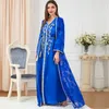 Robes décontractées brodées printemps été bleu 2 pièces longues femmes 2023 manches col en v lâche mode robe musulmane Vestidos