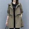 Women's Trench Coats Workwear Coat Women Mid Length 2023 Spring And Autumn Loose Fitting Casual Military Coffee Color Hooded Jacket Female