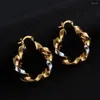 Dangle Earrings Gold Color Two Tone Twisted Hoop Earring Fashion Jewelry Thick Size Simple