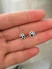 Stud Earrings Real. 925 Sterling Silver Pet Jewelry Red /Black Enamel Forever Love Puppy Dog Animal 7 8mm C-E1447