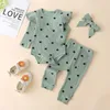 Set di abbigliamento Bambino Primavera Autunno Abito a coste Volant di cotone Maniche lunghe Pagliaccetto Top Pantaloni Papillon Abiti per bambina 0-2 anni 3 pezzi