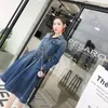 Casual Dresses Vintage Ripped Long Sleeve Slim Single Breasted Denim Dress Street Sashes High midje Vestido 2023 Office Jeans