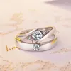 Bagues de cluster Mode 925 Sterling Silver Fine Zircon Lovers Set Redimensionnable Strass CZ WomenMen Couple Bague Bijoux En Gros