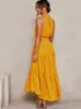 Casual Dresses 2023 Summer Long Dress Polka Dot Black Sexy Halter Strapless Yellow Vacation Clothes For Women