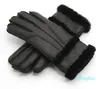 Guantes de invierno de piel de oveja para mujeres y hombres, guantes cálidos de piel de Cachemira auténtica, dedos completos para mujer