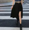 Saias vintage escuro gótico alta divisão midcalf saias mulheres elegante moda festa clube cintura alta femme bottom streetwear goth saia 231116