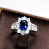 Cluster Rings Luxury Female Natural Blue Sappphire Ring Promise Rose Gold Engagement Crystal Solitaire Oval Wedding For Women