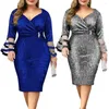 Casual Dresses Women's Elegant BodyCon Flare Long Sleeve Sexy V Neck Kne Length Pencile Business Party Mididress