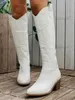 Сапоги BONJOMARISA Белые ковбойские сапоги для женщин с острым носком на массивном каблуке Модные сапоги в стиле пастушка с вышивкой Осень-зима Женская обувь T231117