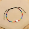 Strand kelitch färgglada miyuki frö pärla armband leende charm etniska tunna rep vänskap smycken smycken