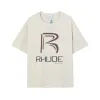 Fashion Clothing Tees Hip hop TShirts Rhude r Letter Cursive Check Flag Print Men's Summer Round Neck Trendy Brand T-shirt Streetwear Loose Sportswear