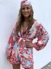 Kvinnors spårsättningar Hirigin 2st Beach Styles Satin Set Fashion Scenery Pattern Buttondown Shirts and Shorts Summer Casual Sets 230417