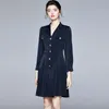 Casual Dresses 2023 Europe Fashion Women Spring hacked Blazer Dress Solid Blue Pleated Office Lady Party Robe Femme Designers Vestidos