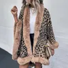 Women's Cape Women Coats Jackets for Winter Leopard Color Faux Fur Collar Thick Warm Knitted Capes Ponchos Autumn Outwear Knitwear 231117