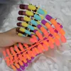 Faux Ongles 10 Ensembles Carnaval Style Néon Faux Mat Orange Jaune Violet Couleur Vive Solide Sculpté Cercueil Kit 240 pcs/lot