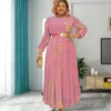 Ethnische Kleidung Afrikanische Kleider für Frauen 2023 Muslim Chiffon Blumen O-Ausschnitt mit langen Ärmeln Nigerianische Kleidung Hochwertiges Party-Hochzeitskleid