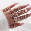 S3586 Vintage Knuckle Ring Set Geometric Flower Chain Emamel Shaped Appetizer Stacking Rings Midi Rings Set 19 st/set