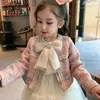 Ensembles de vêtements filles tenue automne hiver veste robe robe de soirée de mode enfant en bas âge fille vêtements princesse maille 2 3 4 5 6 7 ans 231117