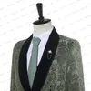 Herenpakken 2023 Men Formele slanke fit Tuxedo Suit Green Classic Print Black Velvet Rapel Male bruidegom Hoogwaardige jas jas Blazers jas