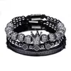 Cuff 3pcs/Set Hip Hop Crown Bracelets 8MM Cubic Micro Pave CZ Ball Charm Braided Braiding Man Luxury Jewelry Pulseira Bileklik 231116