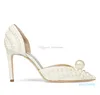 2023-Summer Dress Wedding Shoes Pearl-Embellished Satin Platform Sandals Elegant Women White Bride Pearls High Heels Ladies Pumps EU35-42