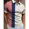 Polos pour hommes Polo décontracté d'été pour hommes Col rabattu Zipper Stripe Print T-Shirt Couleur unie Gulf Vêtements Business Tops Tees 230417