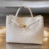 Luxury Bags Andiamo Botteg Venet Aadiamo Woven Handbag Slate Grey New Rope Buckle Hole Stone Green Crossbody One Shoulder