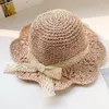 Hats moda słoma słońce z koronkowymi bownotem Summer Baby Girl Beach Cap Dzieci Fisherman Hat Outdoor Sunshreen dla dzieci