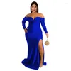 Robes de grande taille KEXU Sexy haute fendue élégante soirée femmes célébrité fête Maxi robe à manches longues sans bretelles moulante longue