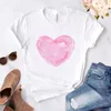 Maglietta da donna Maglietta da donna con stampa di fiori a cuore Maglietta da donna casual con colletto a O Camicia bianca Maglietta da donna a maniche corte Love Graphic Printing