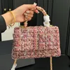 Designer Women Tweed Quilted Handle Shouder Bag France Luxury Brand Woolen Houndstooth Small Tote Handbag Lady Weave Chain Strap Flap Crossbody Bags 22cm