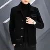 Misto lana da uomo Cappotto di lana da uomo di moda Inverno Solido Nero Addensare caldo Giacca con risvolto Stile coreano Abiti a maniche lunghe Cappotto da uomo 231117