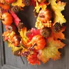 Decorative Flowers 40/50cm Halloween Wreath Pumpkin Berry Decoration Maple Garland Rattan Artificial Fall Front Door Home Decor Thanksgiving