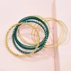 Bangle 9 PCS/Set Gold Plated Fine Ring Green Thread Wrapped Armband för kvinnor Fashion Bohemian African Metal Smyckesuppsättningar