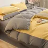 Bettwäsche-Sets aus reiner Baumwolle, dreiteilig, Set mit vier Bettbezügen und Bettlaken, Kissen, Gelb und Grau, 231116