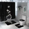 Cortina de ducha de loto estética, alfombrilla para el suelo, juego de 4 piezas, alfombrilla para el baño, cubierta para el inodoro, cortina de baño creativa, partición impermeable 1192I