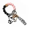 Llaveros Vaca Cuentas de silicona personalizadas Borla de cuero Linda vaca Madera Toro Pulsera de cuentas de madera Llavero de pulsera de silicona