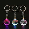 Keychains LUCKYAROMA Crystal Led Light Keychain Styling Colorful Car Key Chain Ring Dry Flower Glasses Pendant Keyring For Gift