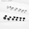 Stud 1 par de aço inoxidável redondo preto orelha studs homens 3-8mm punk brinco para homens empurrar para trás brinco para mulheres jóias l231117