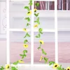 Decorative Flowers Yellow Sunflower Vine Hanging Silk Artificial Garland Leaves Fake For Party Wedding Home Floral Arch Decora