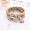 Chain 3Colors Liv Tree of Life Elastic Armband Set For Women Crystal Owl Key Lock Music Note Butterfly Heart Charm Bangle Jewelry 231117