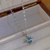 Colares pendentes de moda coreana vintage azul pingente de cristal prateado colar cósmico colar de pescoço para mulheres jóias estéticas de casamento z0417