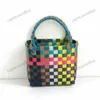 New Woven Bag Small Square Bag Plastic Hand woven Bag Colorful Small Basket Photo Paired with Beach Bag Women's Bag