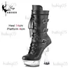 Stiefel 2023 Trend Neue Dicke Plattform Kurze Stiefel Große Größe Fetisch frauen Pole Dance Schuhe Silbrig Schnalle Riemen 15CM Dünne High Heels T231117