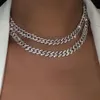 Flatfoosie złoty srebrny kolor lodowany w dhinestone Choker Naszyjnik Kobiety Bling Cuban Link Łańcuch kryształowy naszyjnik Hip Hop Jewlery 092294T