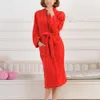 Hotel Bathrobe Långärmad pyjamas Solid Color Lapel Casual Flanell Nightgown Couples 'Home Clothes