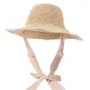 Wide Brim Hats Anti-UV Sun Hat For Women Foldable Summer Crochet Knit Straw Lace Tie Large Beach